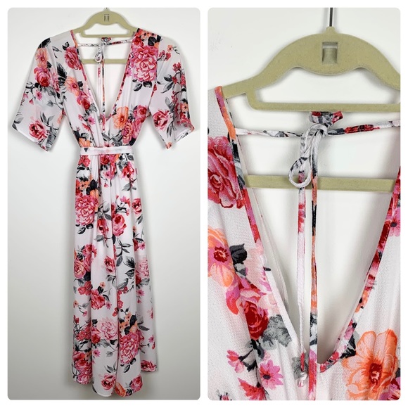 NWT TRIXXI Francesca's Crop Floral Wrap Jumpsuit - Picture 6 of 16